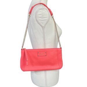 Kate Spade Wellesley Byrd Pebbled Leather Coral Pink Chain Strap Shoulder Bag